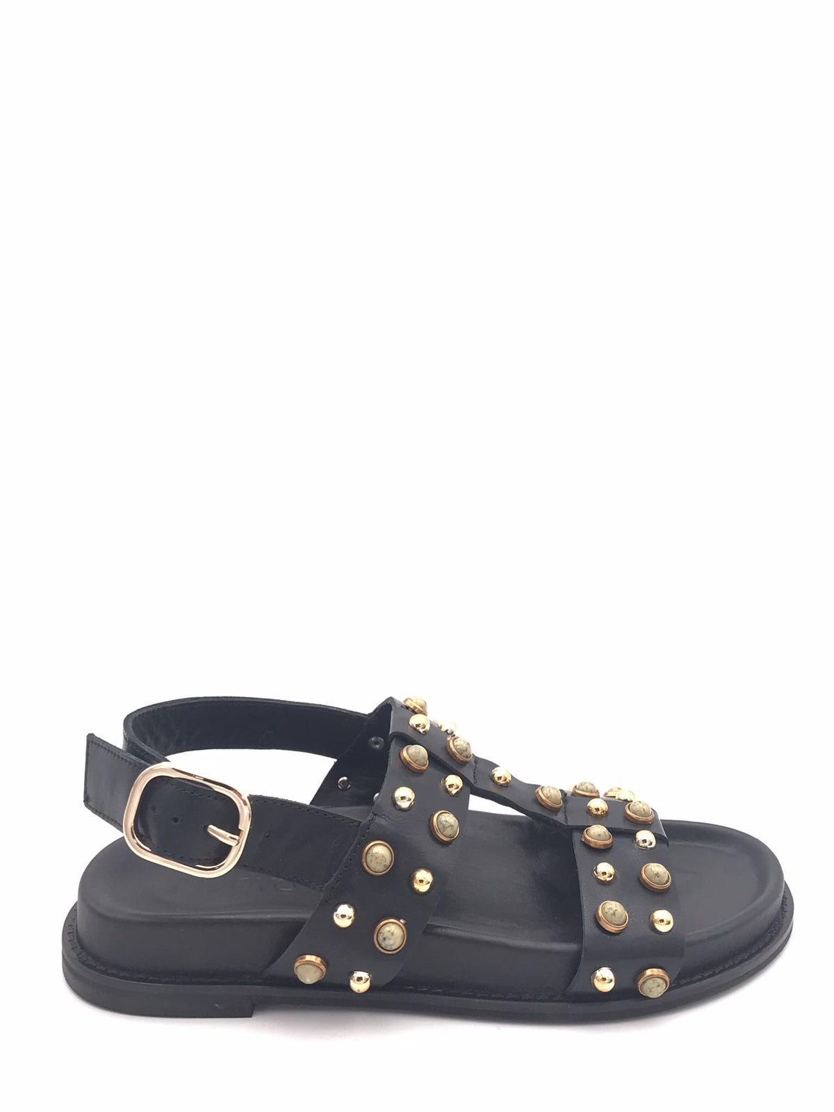 Sandalo in pelle nera con borchie D51009 NERO INUOVO 