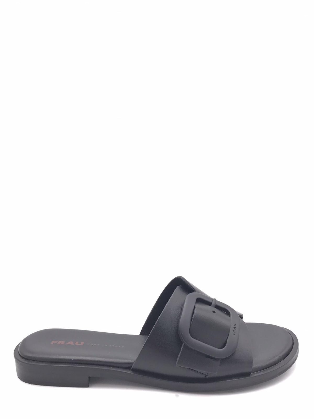Ciabatta in pelle nera con fibbia in tono 85M4 NERO FRAU 