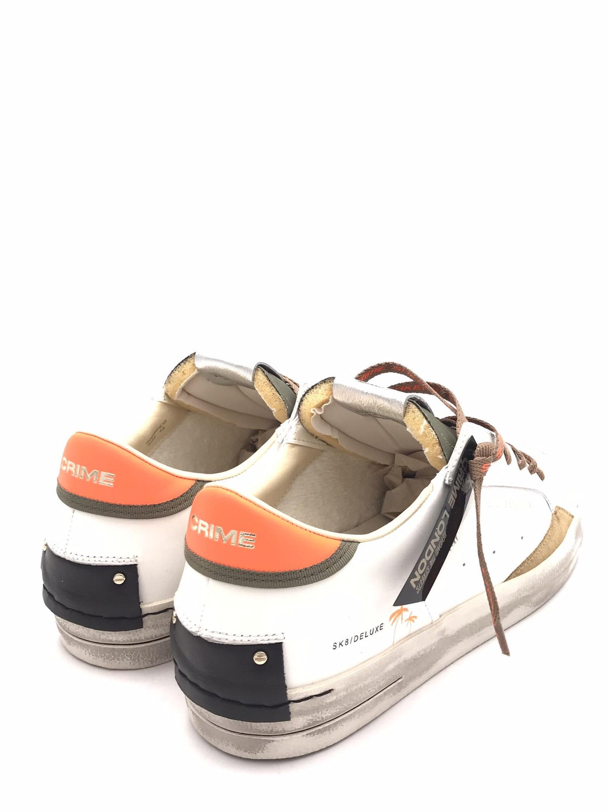 Sneakers Sk8 delux bianca con dettagli arancio fluo 19101 BIANCO CRIME LONDON 