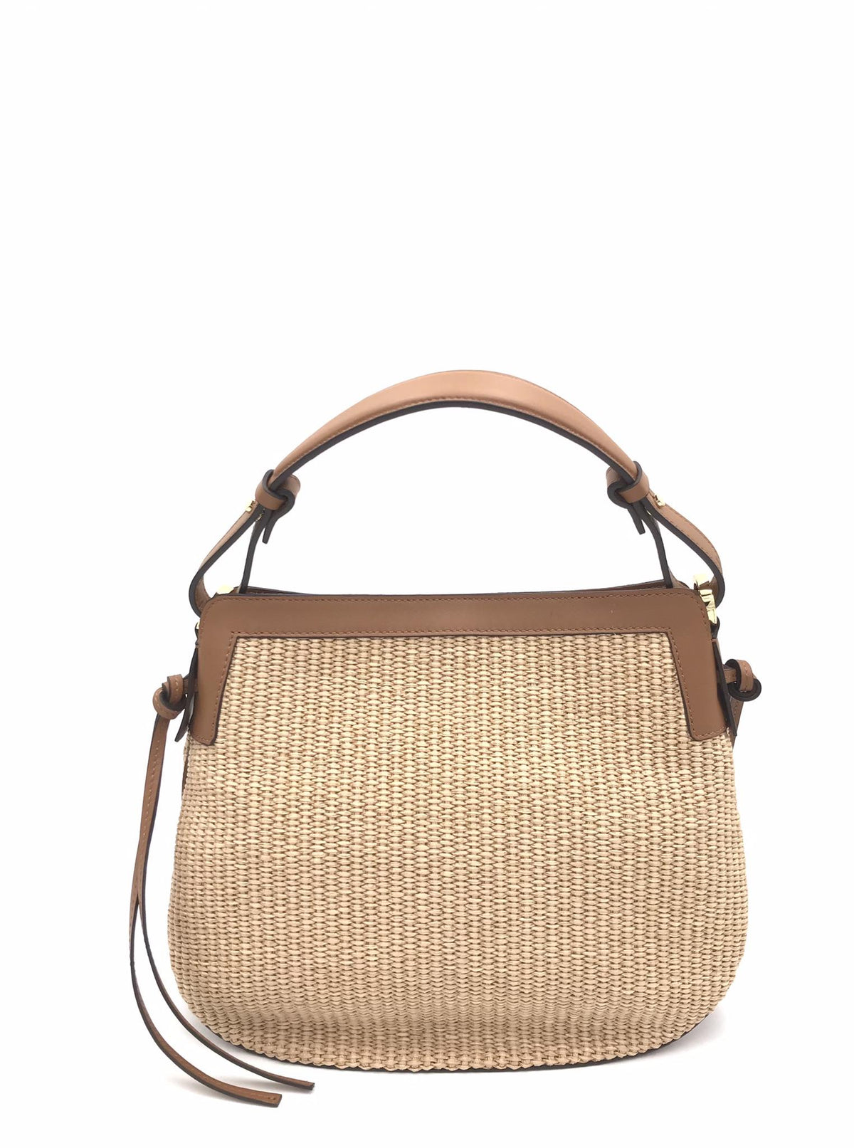 Borsa Carola small in paglia naturale e pelle cuoio 3033P CUOIO LORISTELLA 