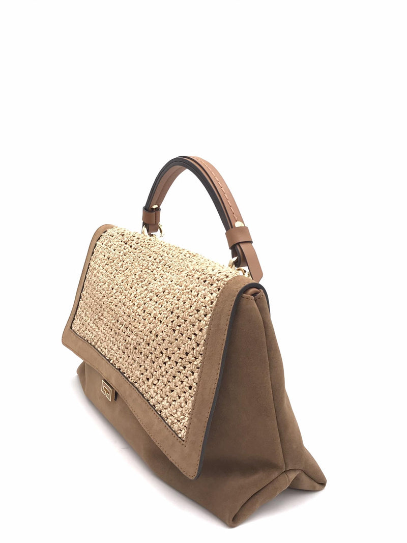 Borsa Kendall media in raffia naturale e camoscio marrone 2735PT MARRONE LORISTELLA 
