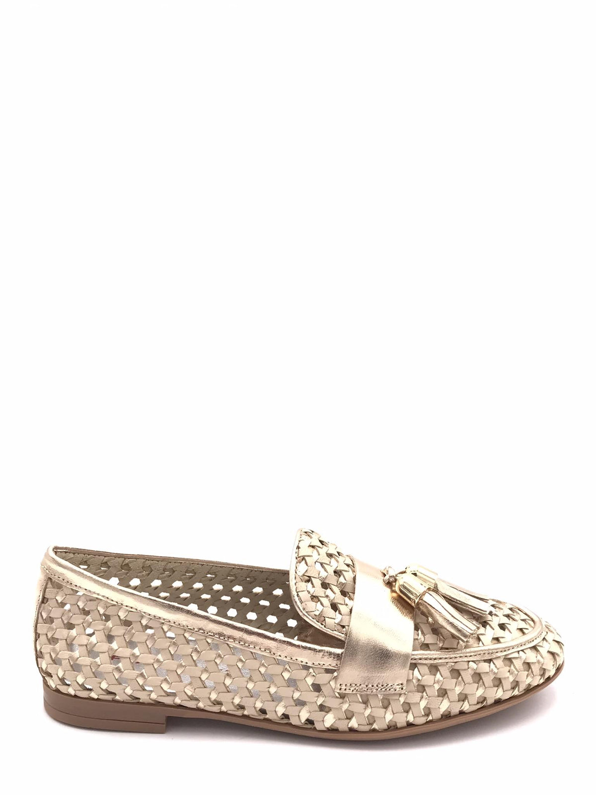 Mocassino in pelle intracciata beige e platino 95K6 BEIGE/PLATINO FRAU 