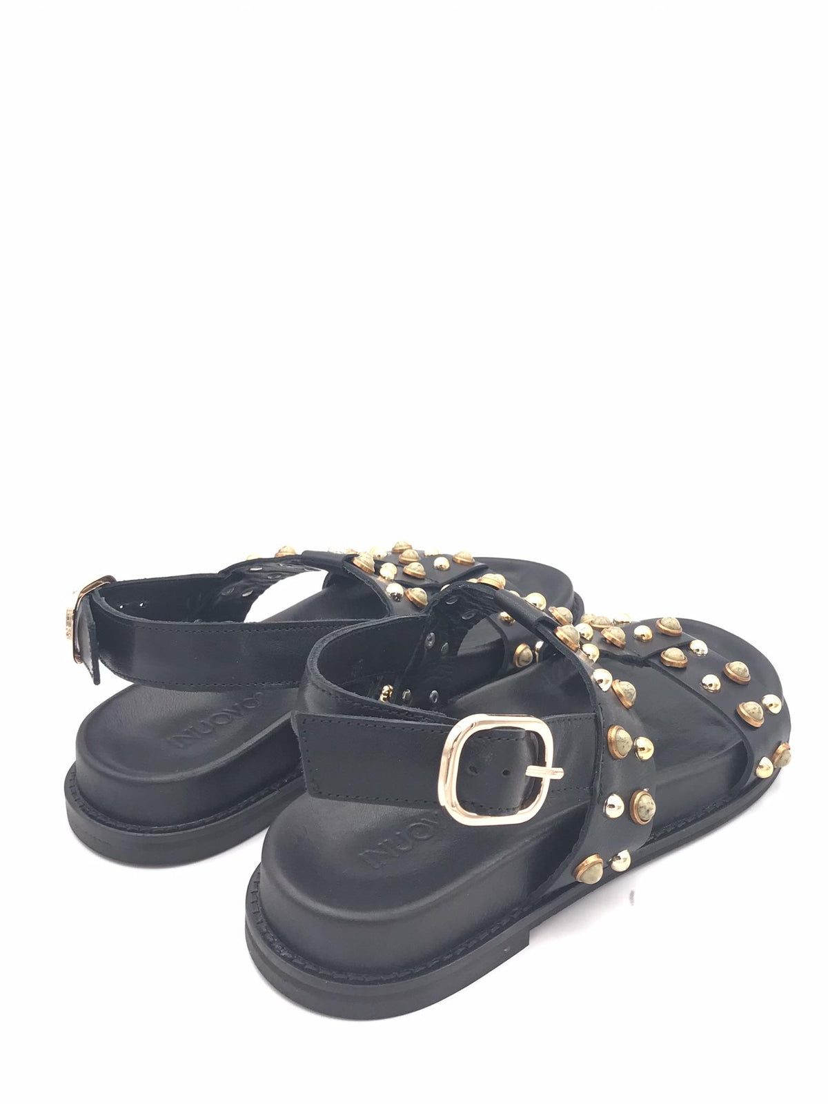 Sandalo in pelle nera con borchie D51009 NERO INUOVO 