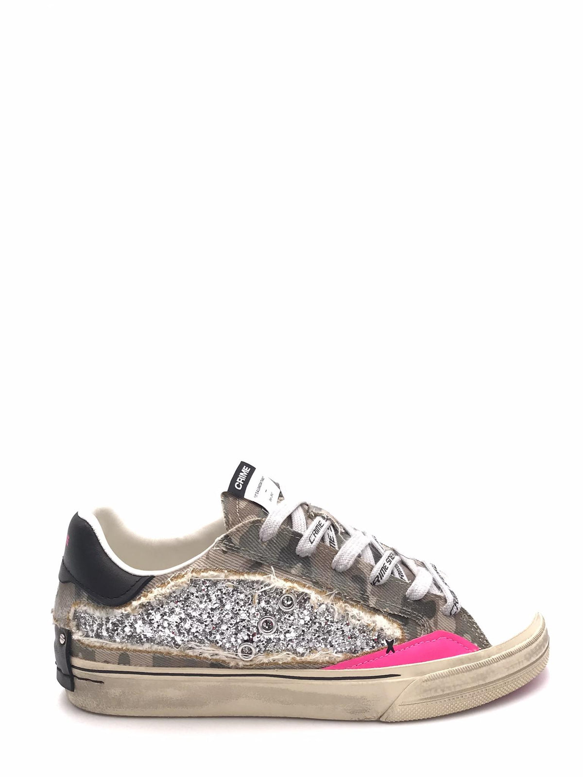 Sneakers Distrassed in canvas militare e glitter argento 29073 MULTICOLOR CRIME LONDON 