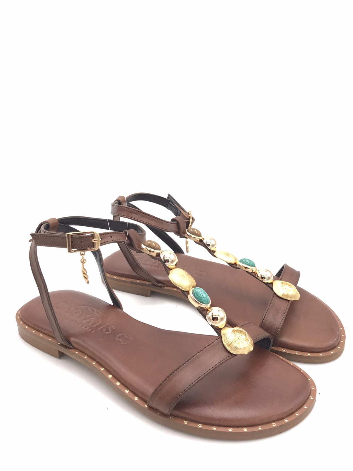 Sandali in pelle marrone con accessorio 621731 MARRONE CARYATIS 