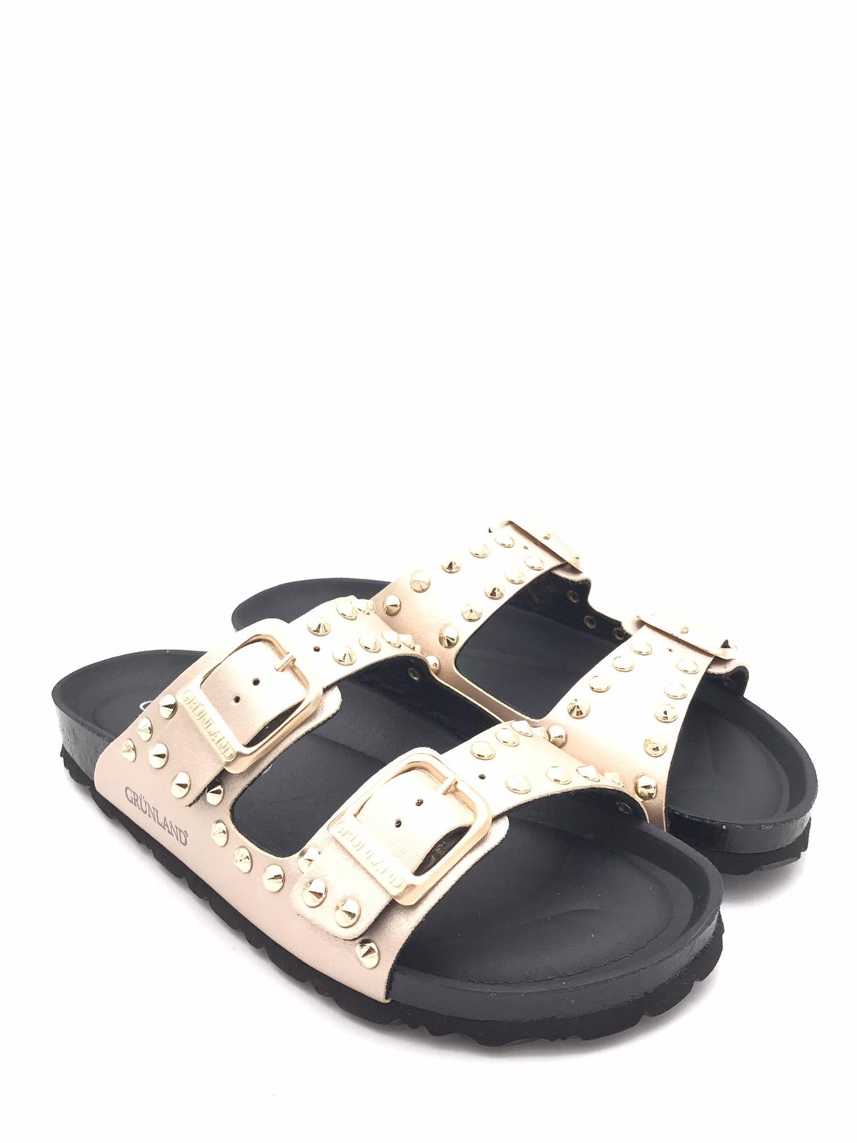 Ciabatte donna Sara platino con borchie