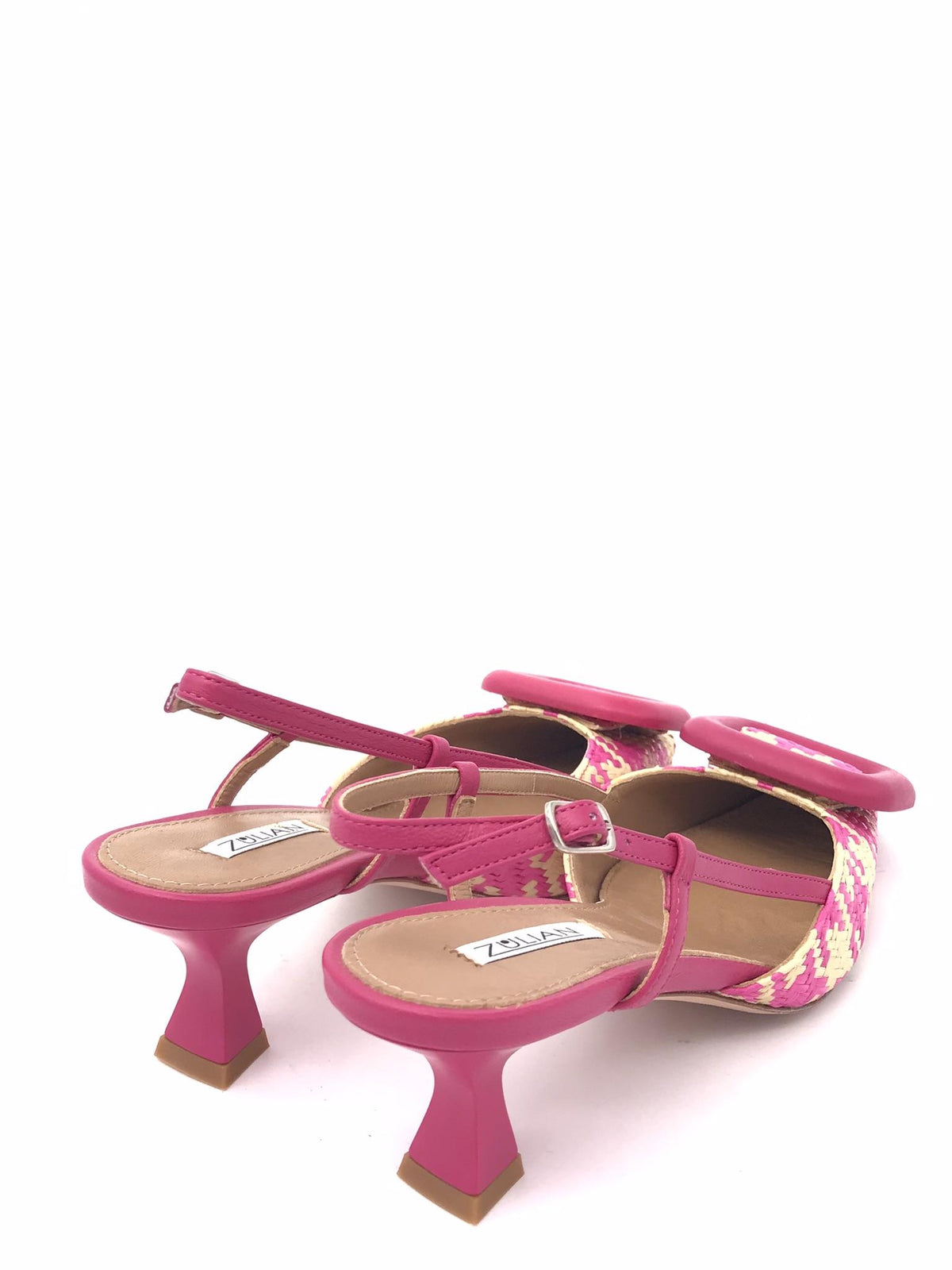 Sling back Ariadne in raffia pied de poul fuxia-naturale 2247 FUCSIA ZULIAN 