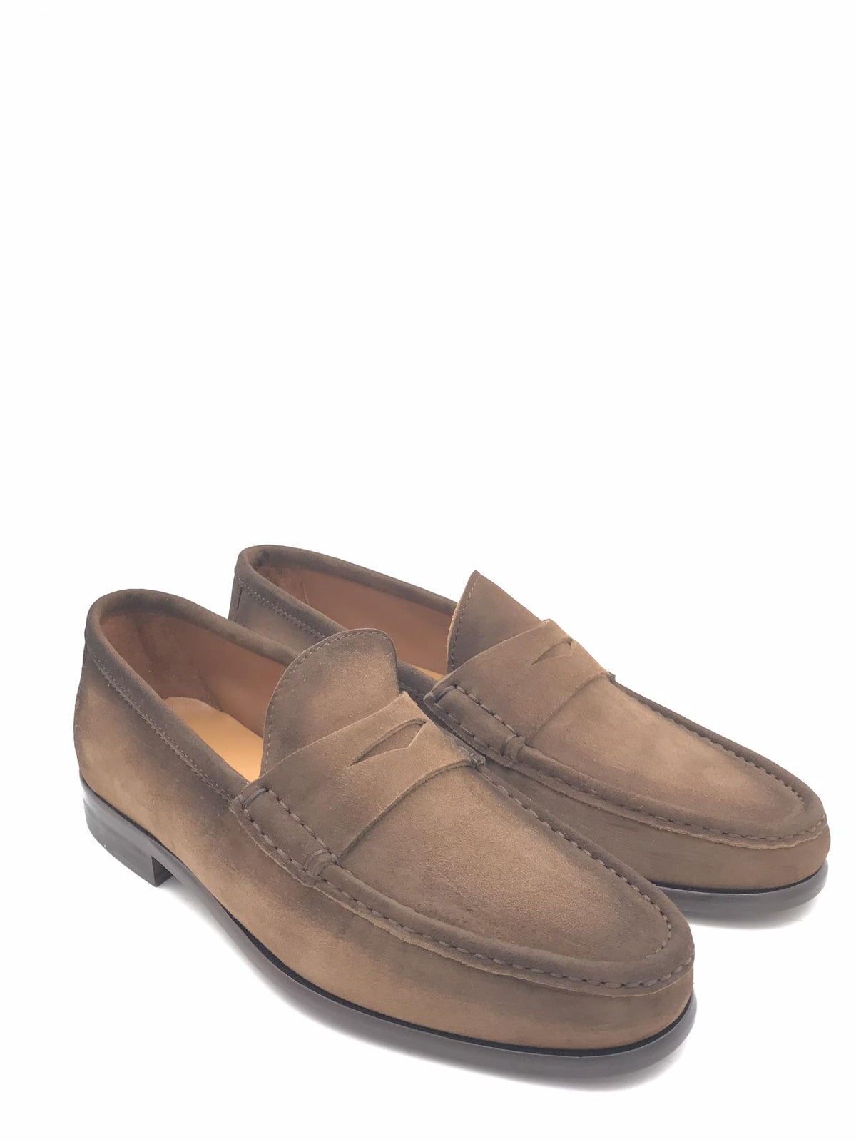 Mocassino sfoderato in camoscio marrone vintage