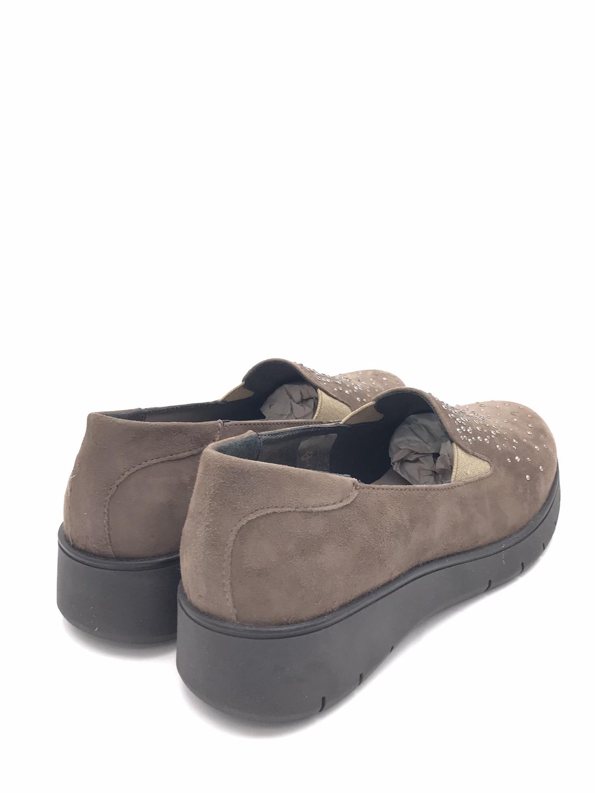 Scarpa Tass in camoscio taupe con strass<BR/> SC2179 TAUPE GRUNLAND 