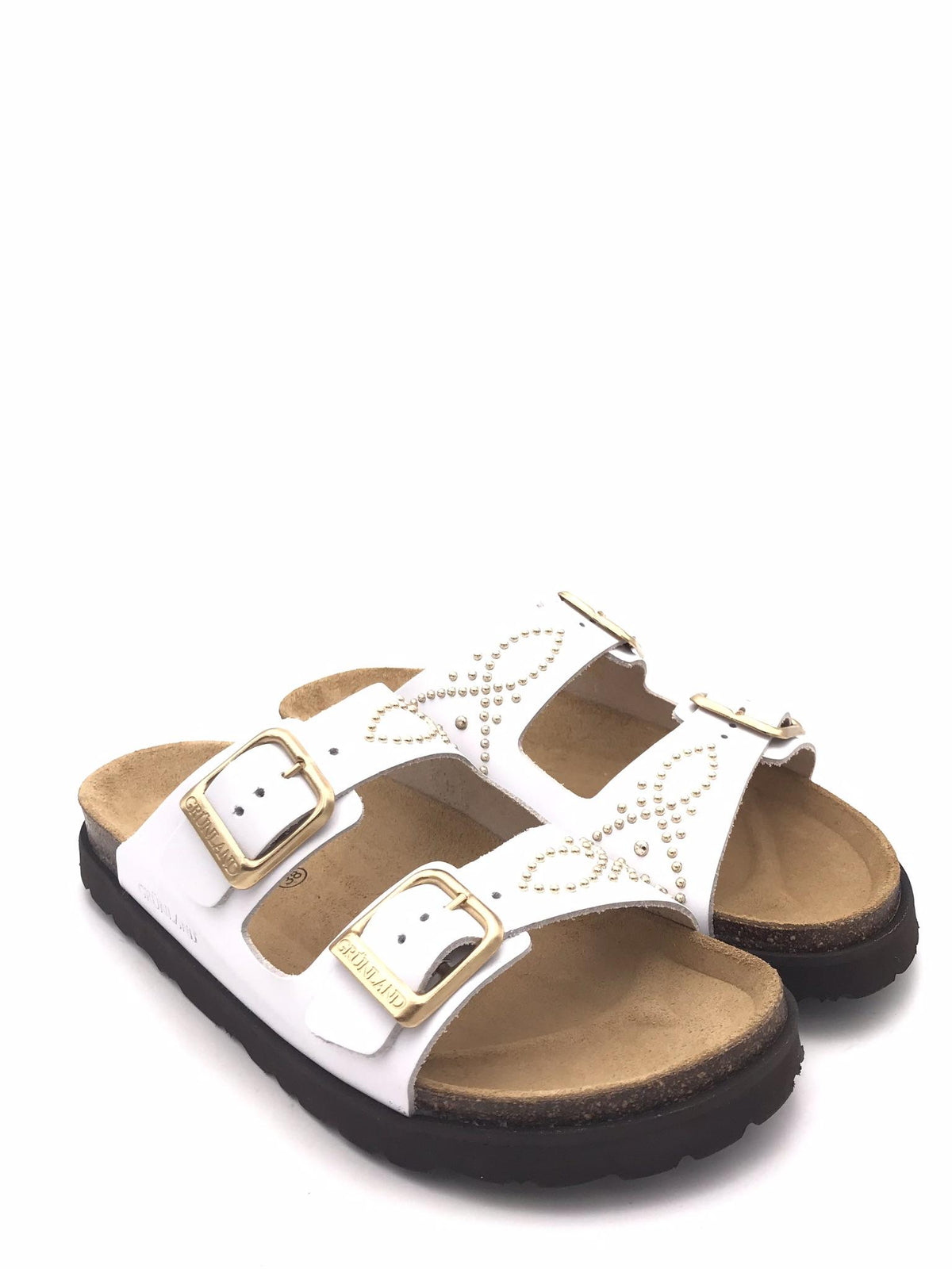 Ciabatte donna Sara bianca con borchie oro CB 0750 BIANCO GRUNLAND 
