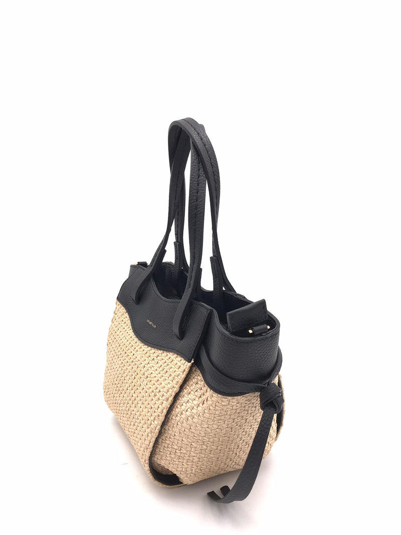Borsa Sofia small in raffia e pelle nera 2921P NERO LORISTELLA 