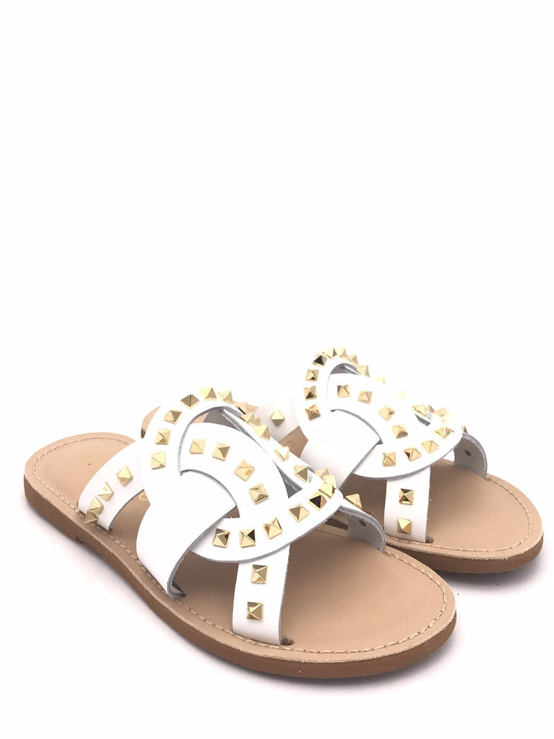 Ciabatte bianca con borchie oro 1087 BIANCA LE SALENTINE 