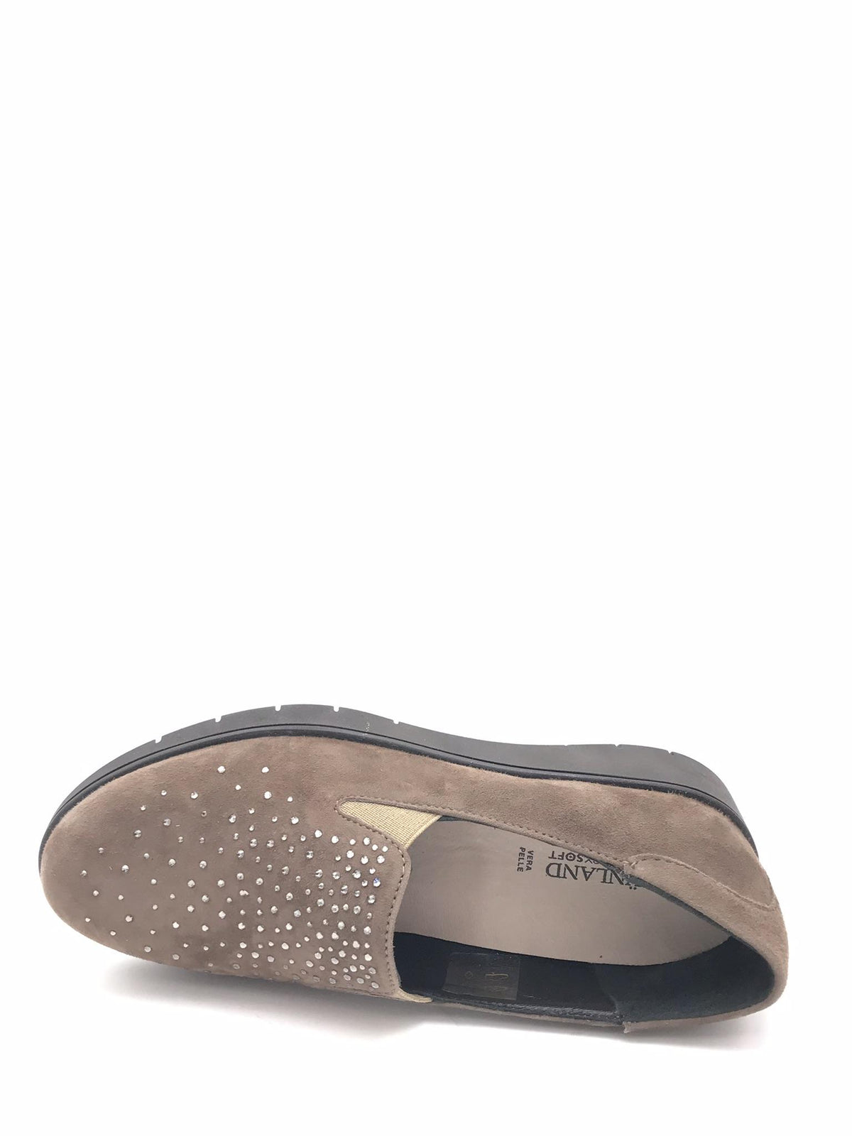 Scarpa Tass in camoscio taupe con strass<BR/> SC2179 TAUPE GRUNLAND 