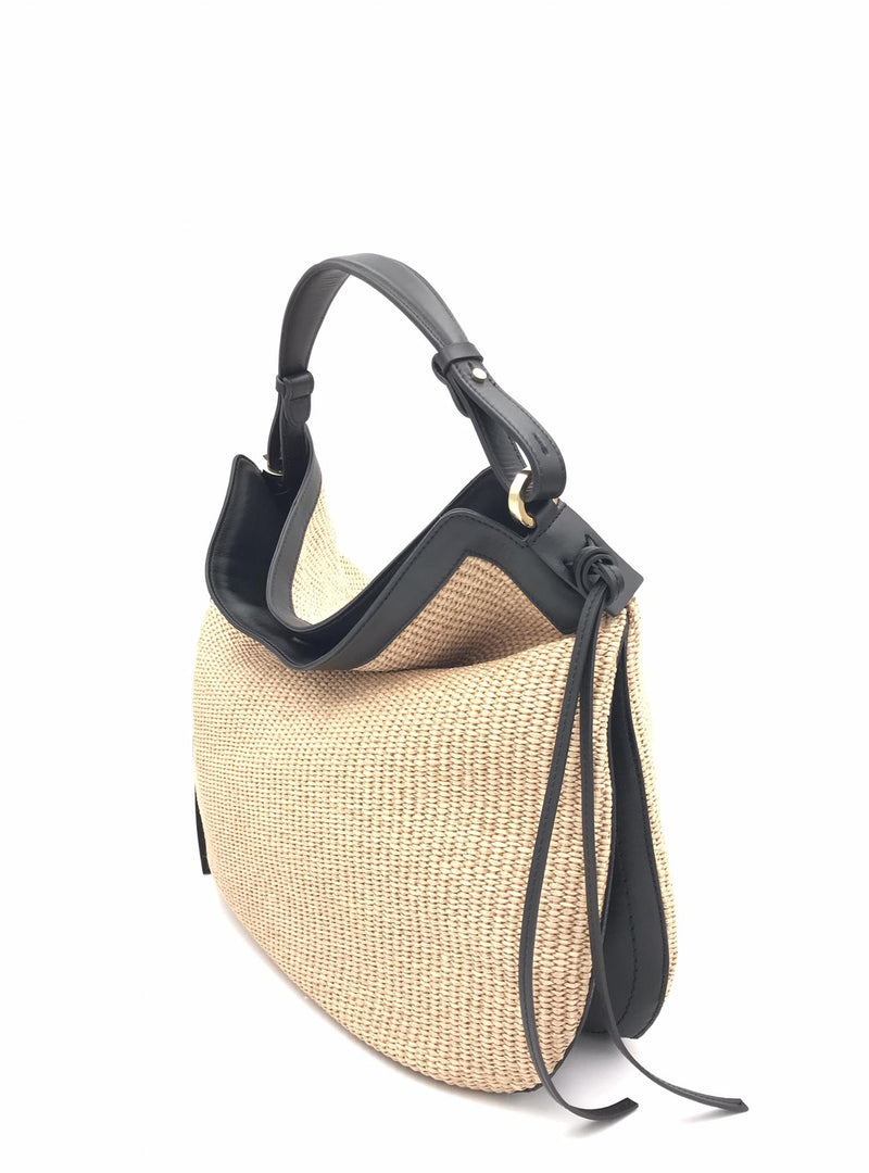 Borsa Carola in paglia naturale e pelle nera 3032P NERO LORISTELLA 