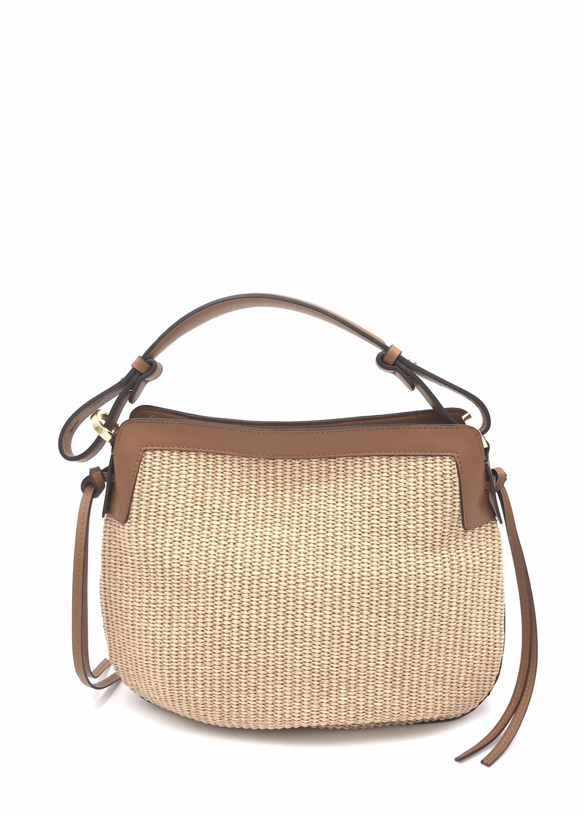 Borsa Carola small in paglia naturale e pelle cuoio 3033P CUOIO LORISTELLA 