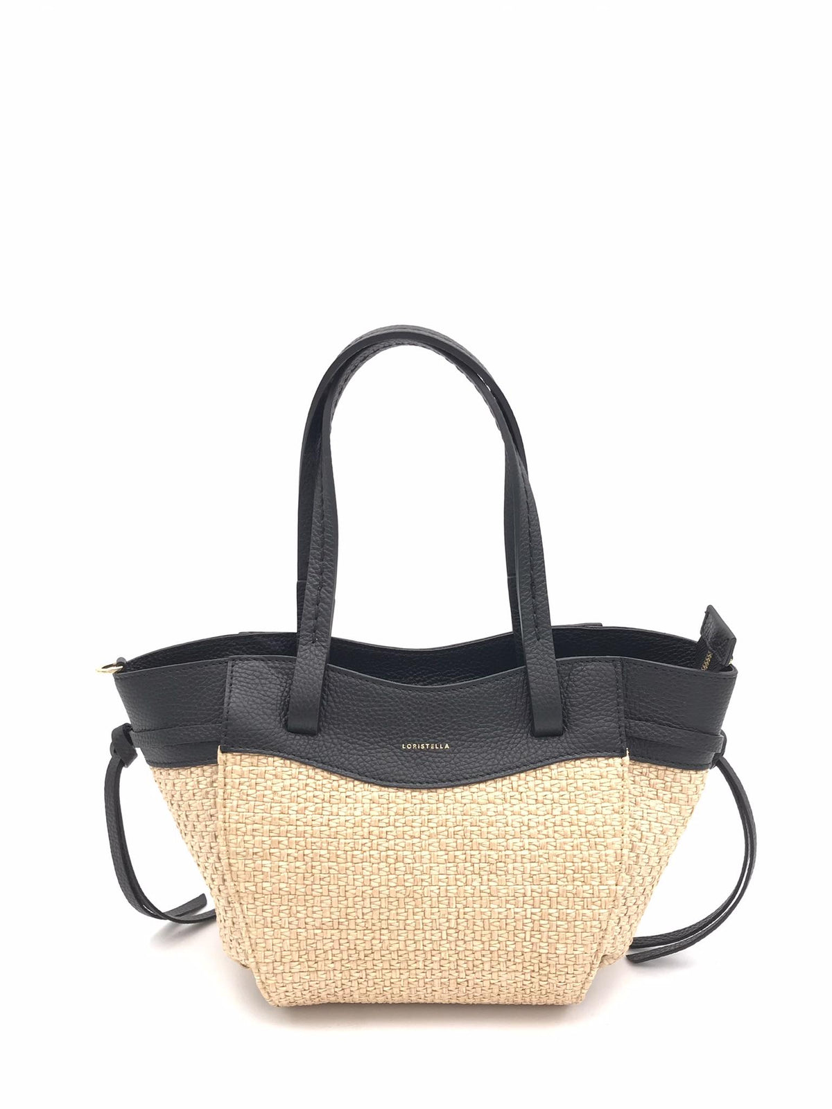 Borsa Sofia small in raffia e pelle nera 2921P NERO LORISTELLA 