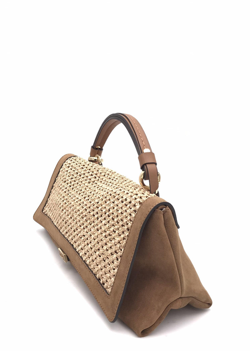 Borsa Kendall small in raffia naturale e camoscio marrone 2737PT MARRONE LORISTELLA 