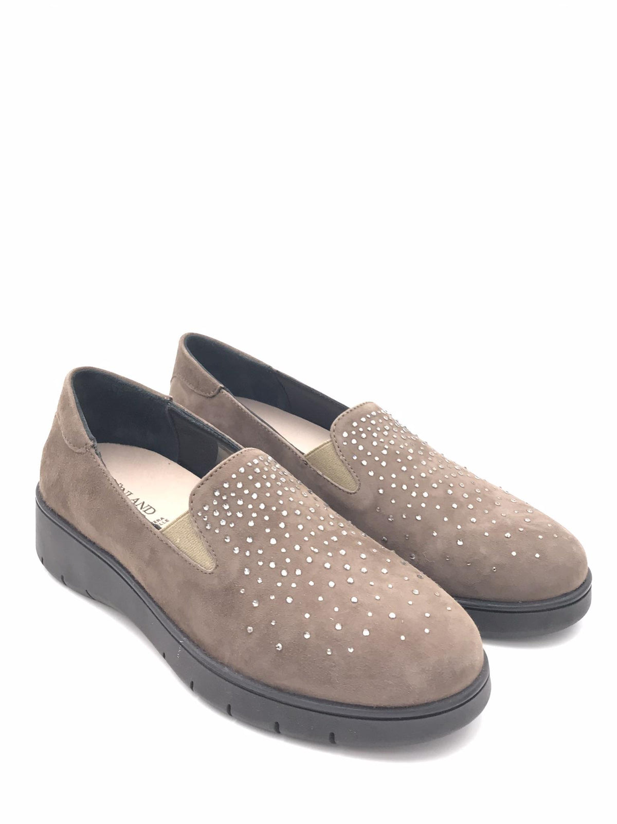 Scarpa Tass in camoscio taupe con strass<BR/> SC2179 TAUPE GRUNLAND 