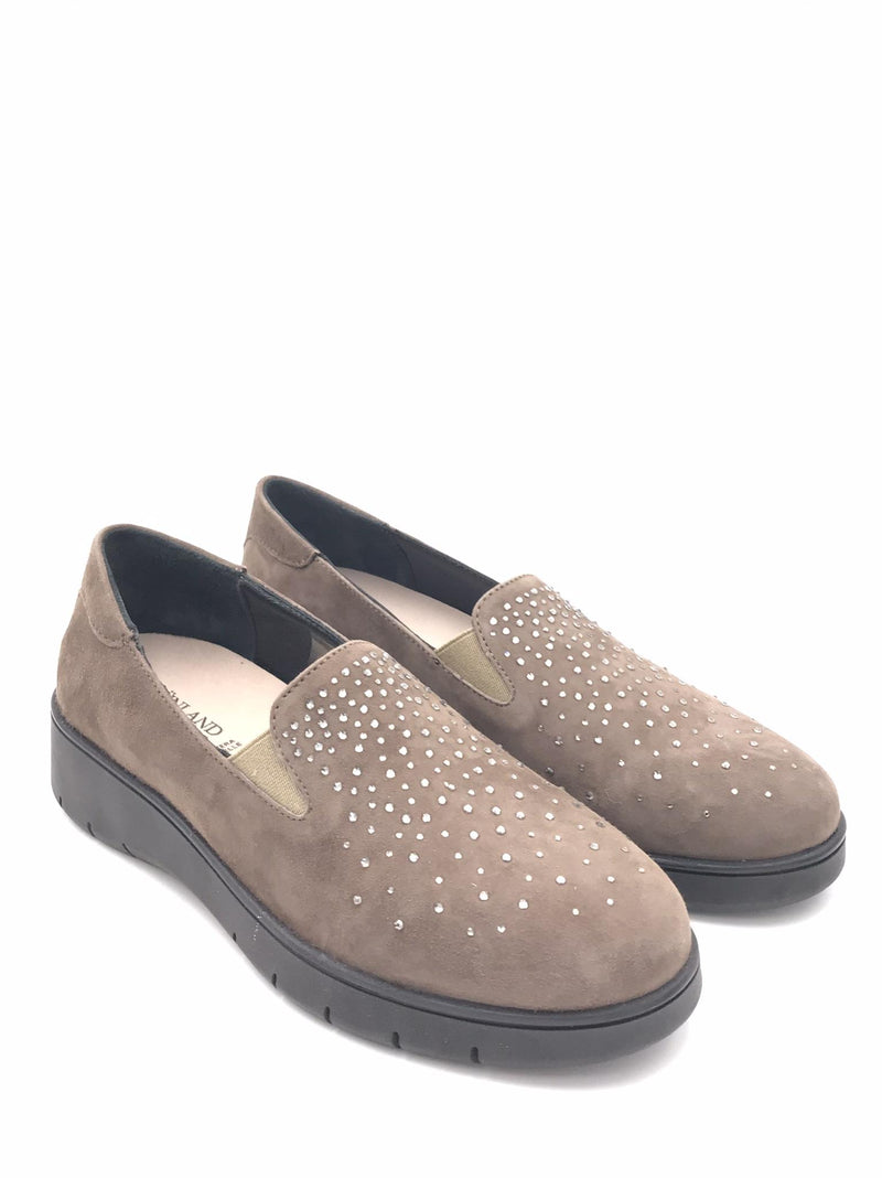 Scarpa Tass in camoscio taupe con strass<BR/> SC2179 TAUPE GRUNLAND 