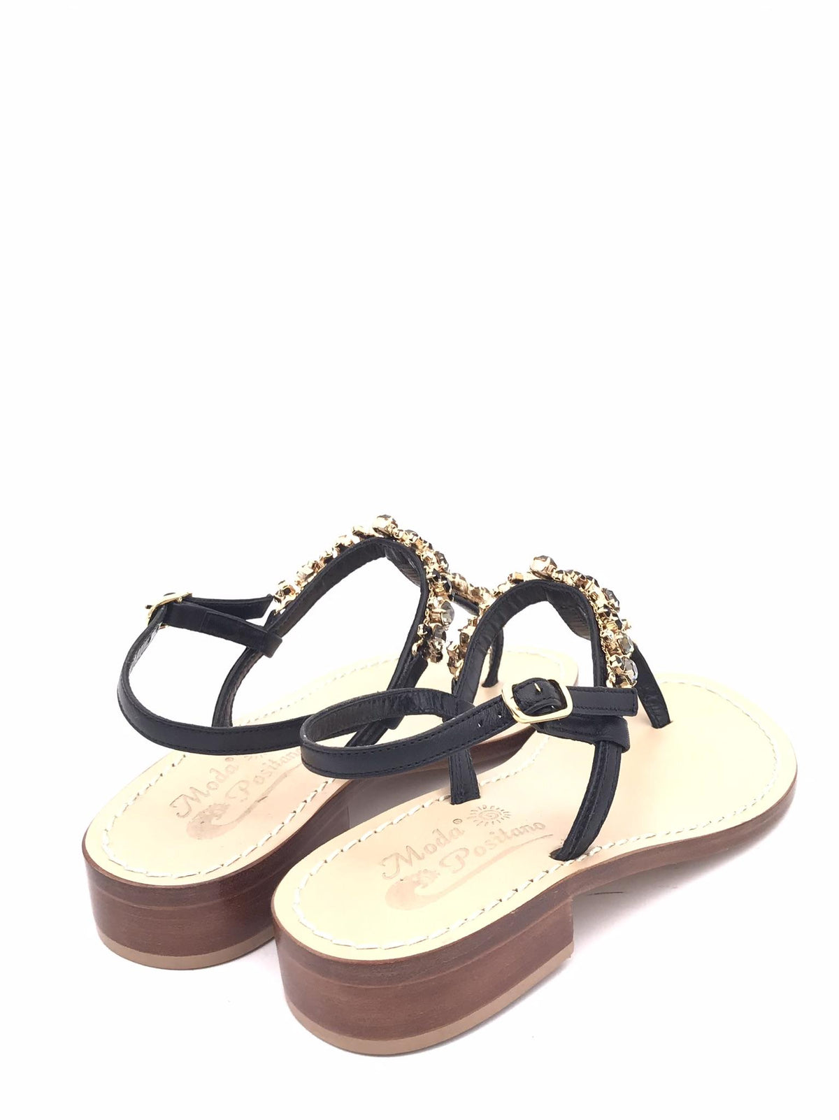 Sandalo infradito nero con pietre applicate PA53 NERO MODA POSITANO 