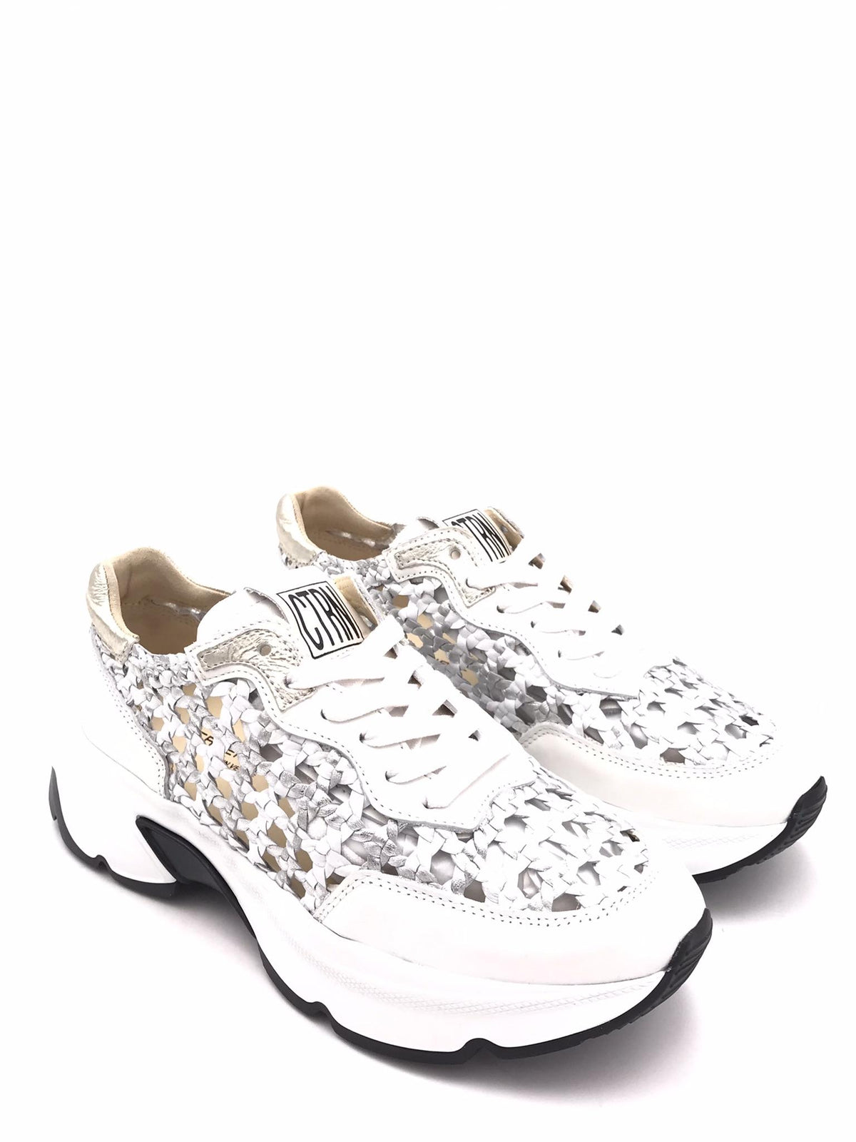 Sneakers donna City bianca-argento