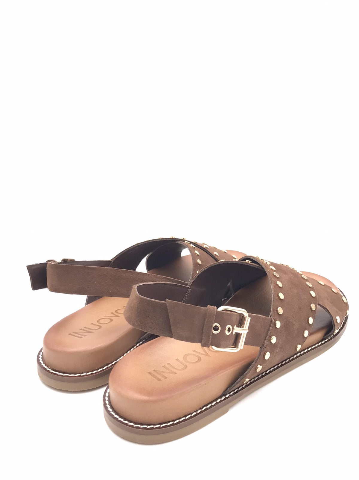 Sandalo incrociato marrone con borchie H26233 MARRONE INUOVO 