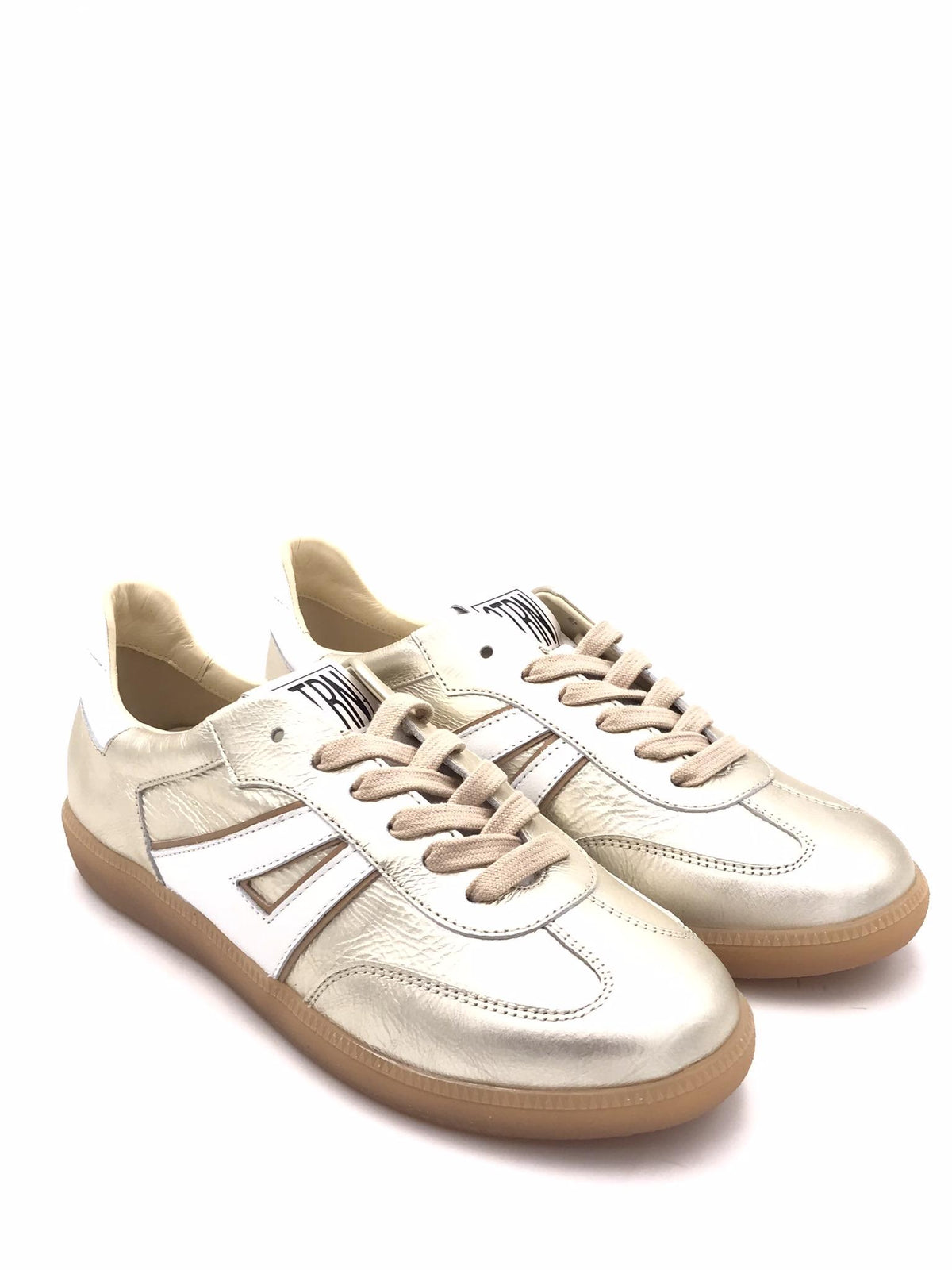 Sneakers donna in pelle laminata platino