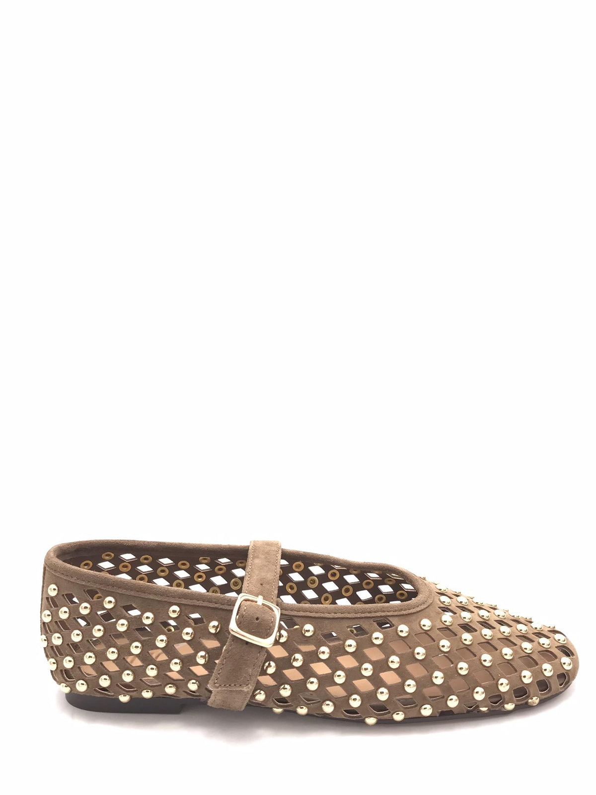 Ballerina laserata e forata marrone con borchie CNK003 MARRONE INUOVO 