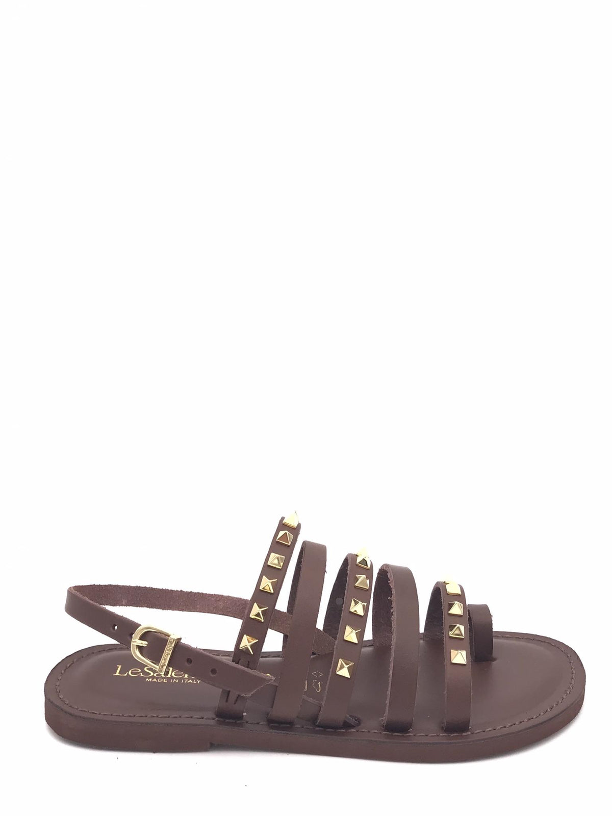 Sandali bassi infiladito in pelle marrone con borchie 1191 MARRONE LE SALENTINE 