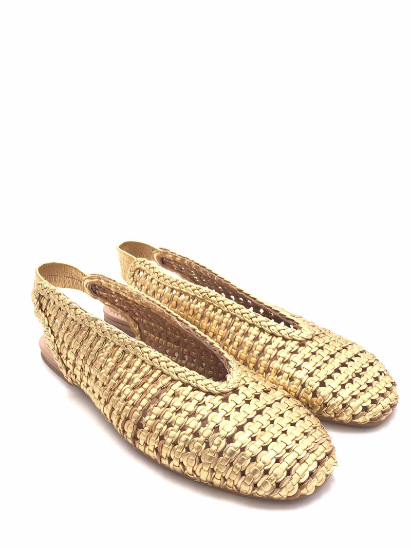 Slingback in pelle intrecciata H26110 ORO INUOVO 