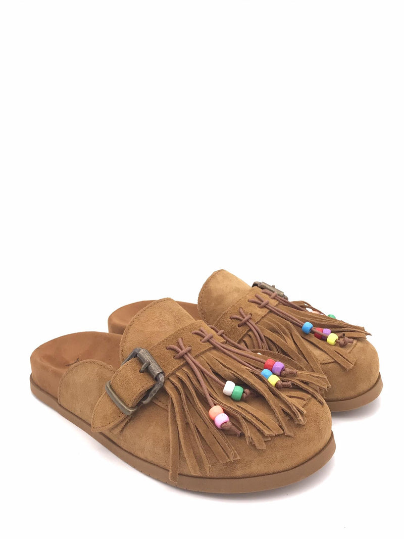 Sabot in crosta con frange e perline cuoio FUS6 CUOIO METISSE 