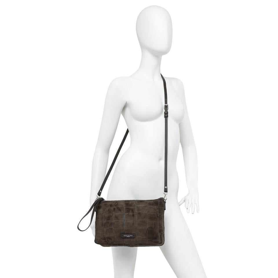 Borsa Nora pouch in pelle scamosciata effetto cocco espresso BS10225 CMCOCCOTESTA DI MORO GIANNI CHIARINI 