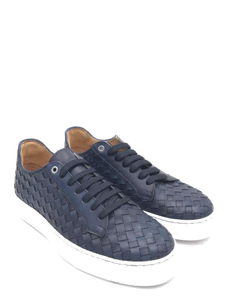 Sneakers uomo in pelle intrecciata blu 526 BLU EXTON 