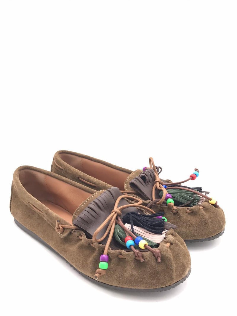 Mocassino in crosta marrone con frange e nappine 5322 MARRONE OFFICINA 