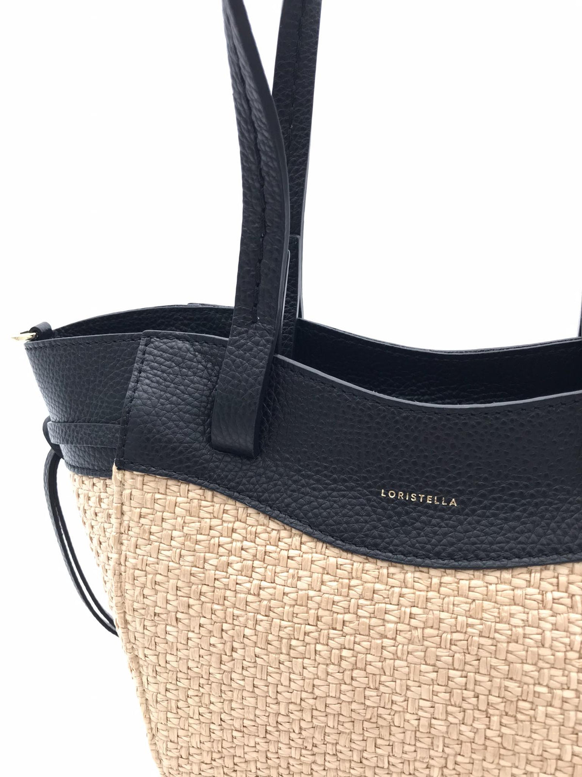 Borsa Sofia small in raffia e pelle nera 2921P NERO LORISTELLA 